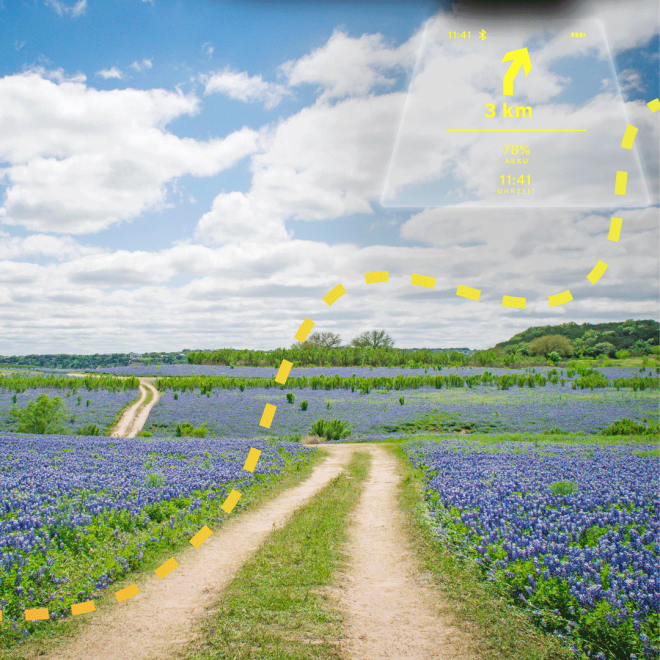 TILSBERK Head-Up Display displaying navigation instructions from the calimoto App