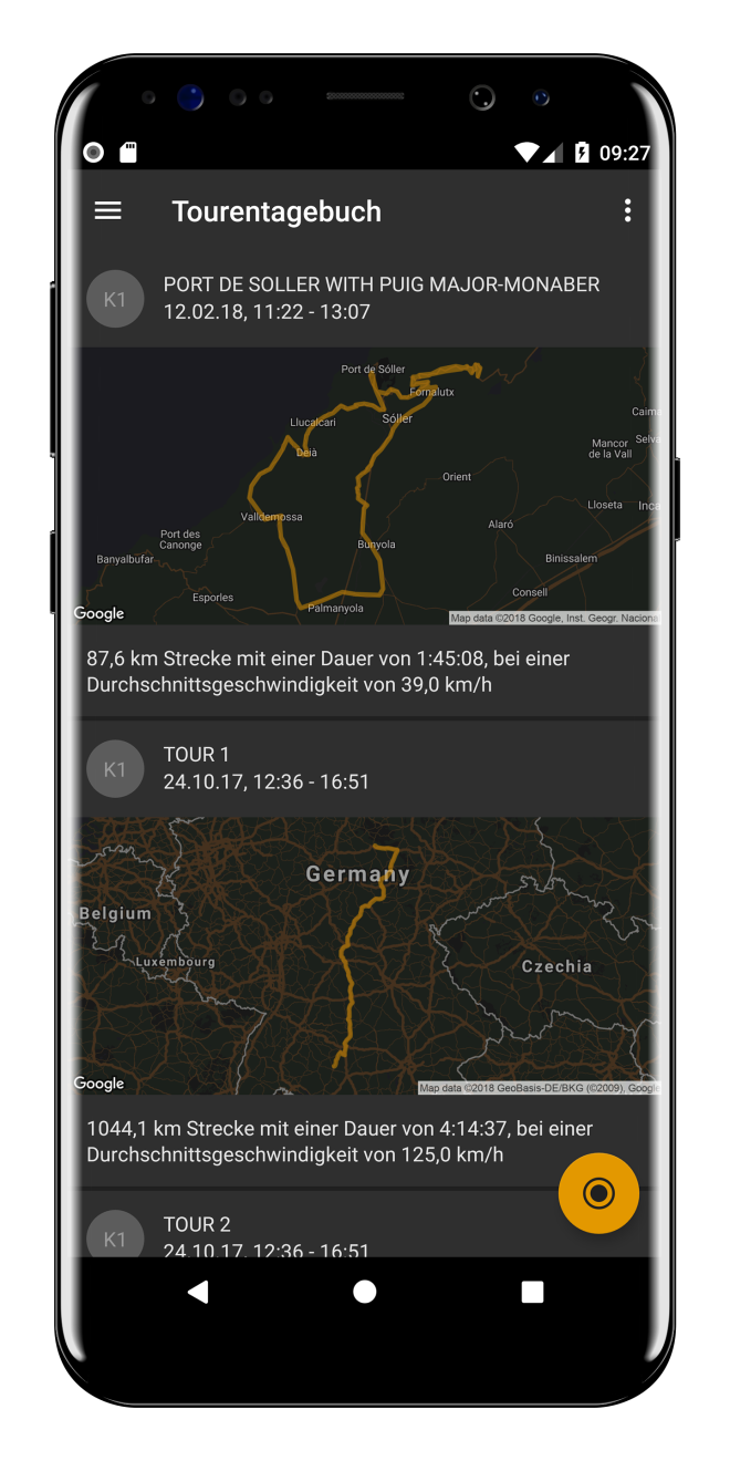 dguard App Tourentagebuch Übersicht